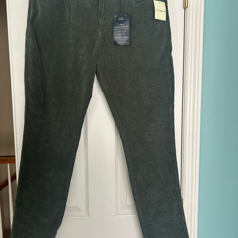 Lucky Brand Women’s Dark Green Corduroy Pants - Size 14/32 NWT